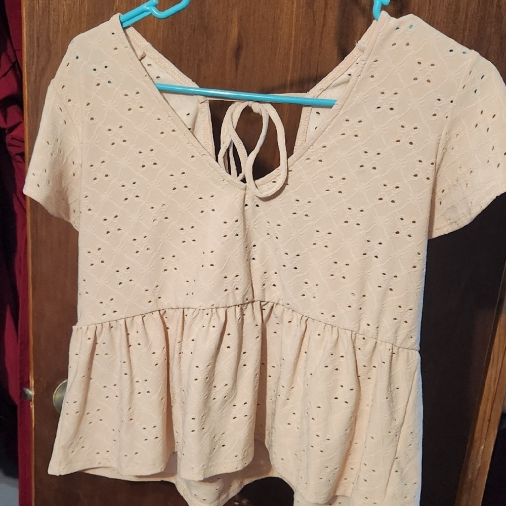 Peach Eyelet Peplum Top brand is pink rose